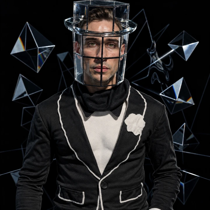 Glass cage tuxedo portrait — Gabriel Wyatt.